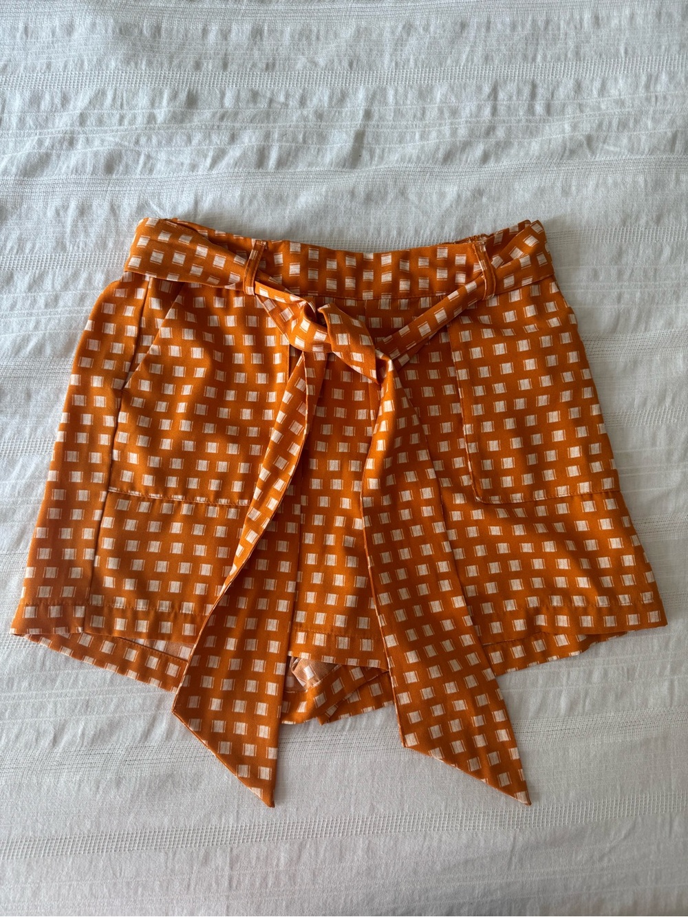 a new day Orange Gingham Tie-Waist High-Rise Women's Shorts